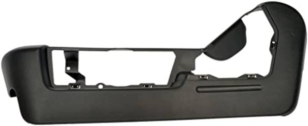 Front driver-side outer seat track cover, dark black with rectangular and round cutouts