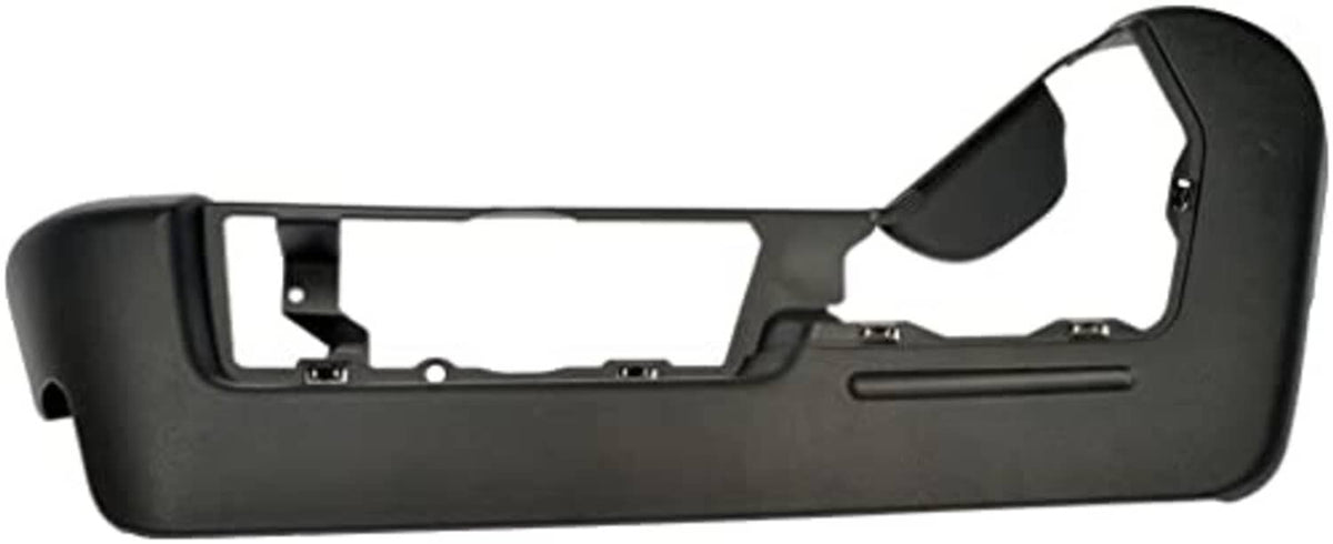 Front driver-side outer seat track cover, dark black with rectangular and round cutouts
