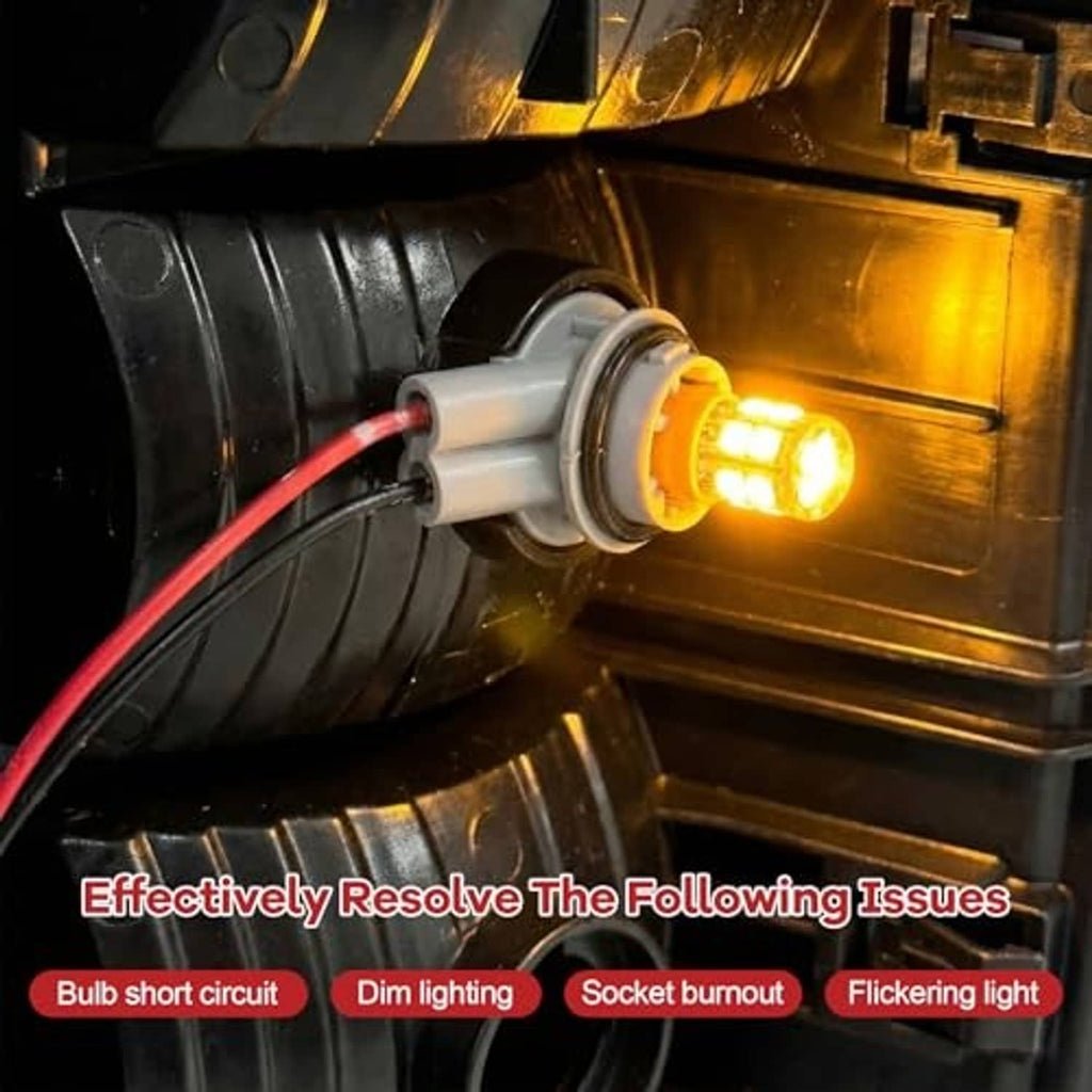 T15 lamp holder lead adapter installed, gray socket with illuminated bulb and red/black wiring