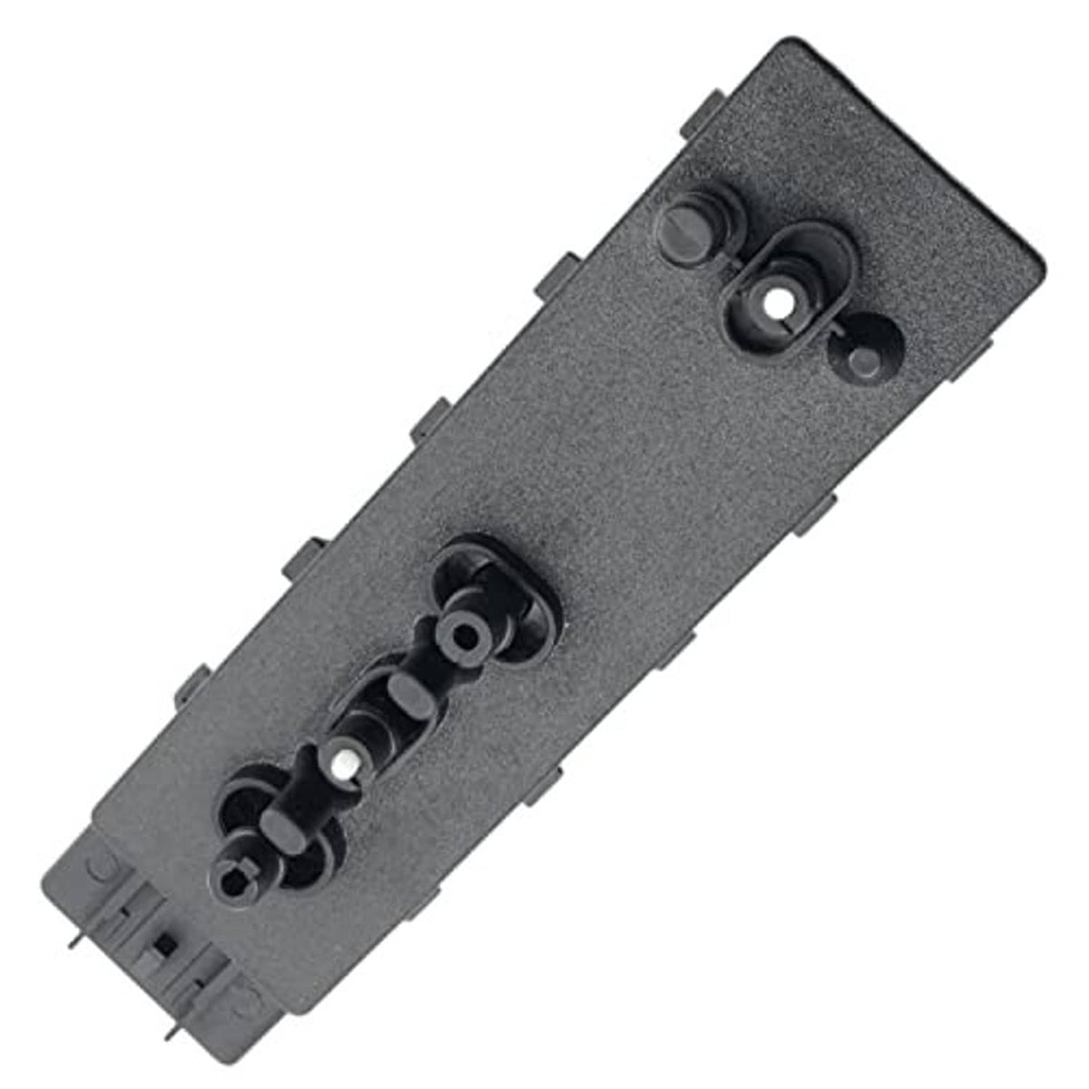 Power seat control switch module with rotary knobs and mounting tabs, dark gray