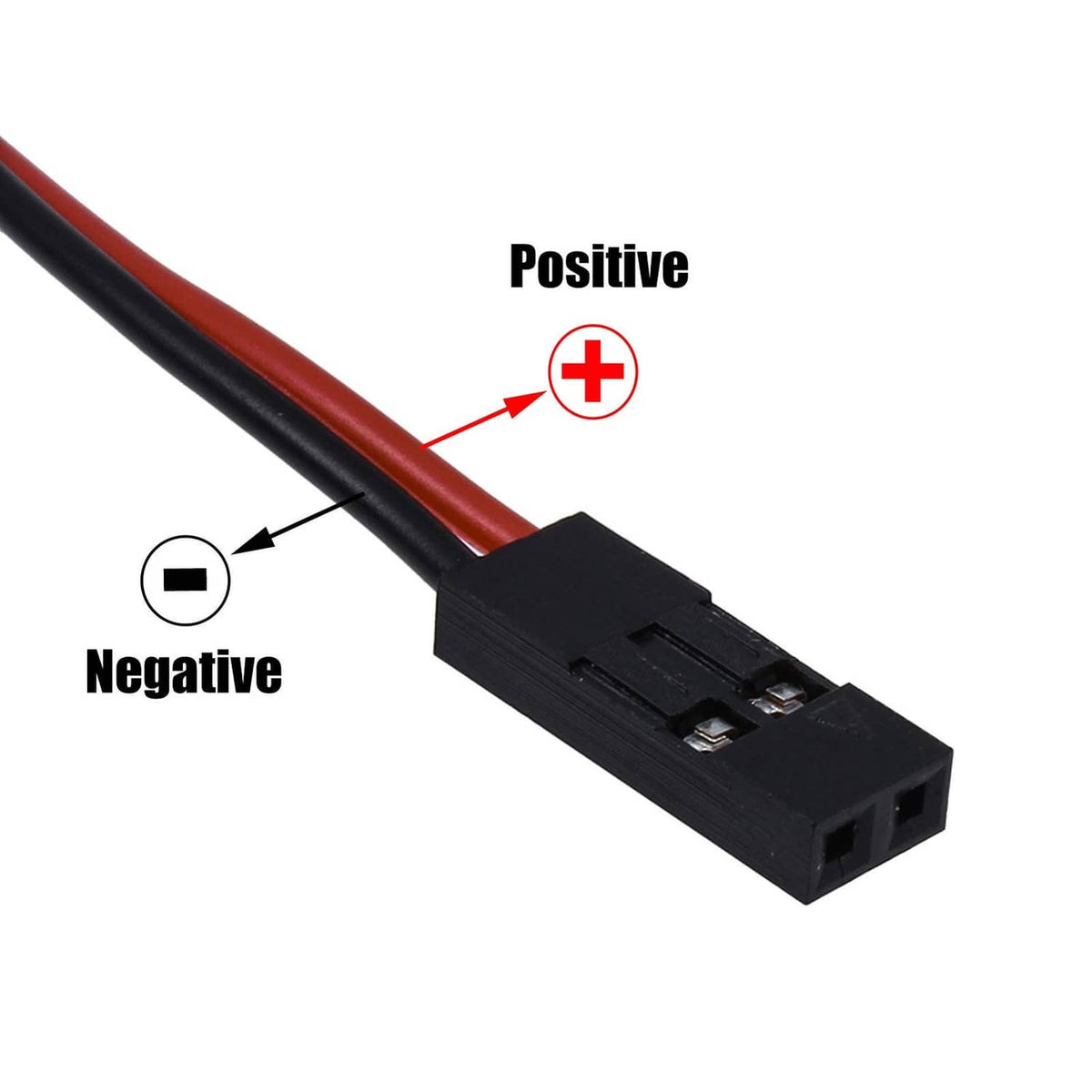 LED light bar connector with positive (+) and negative (-) polarity leads