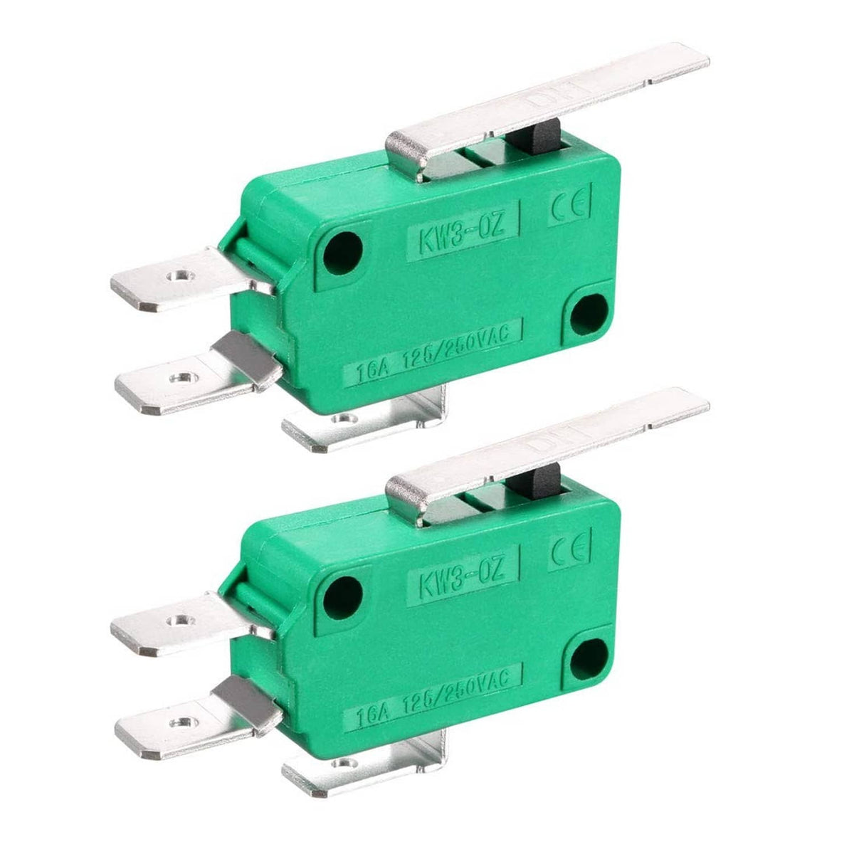 Green hinge-lever SPDT limit switch with metal terminals