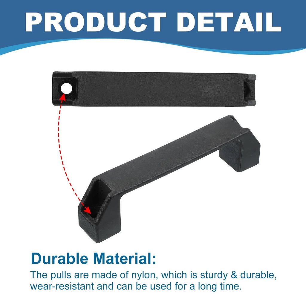 Black plastic pull handle with mounting hole and square side tabs, rectangular bar