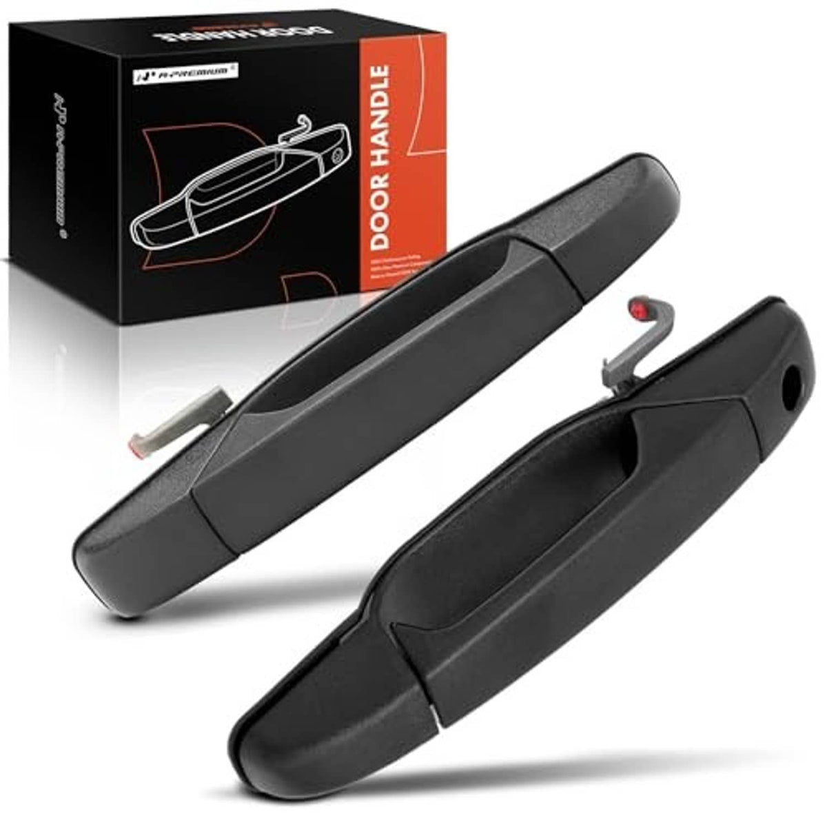 Textured black exterior door handle pair with mounting hardware for front left/right