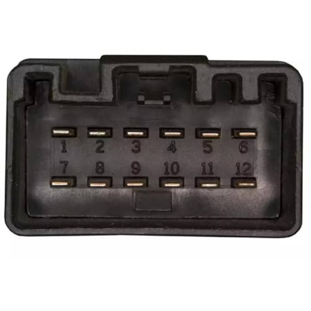Power seat switch connector housing, black with numbered pin slots 1–12