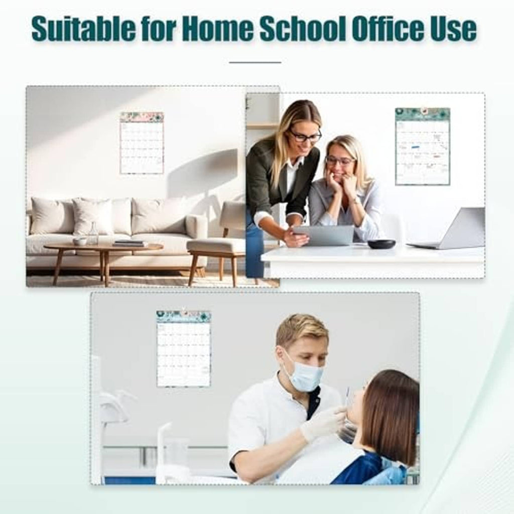 Floral wall calendar shown in office use layout, featuring monthly planning grid