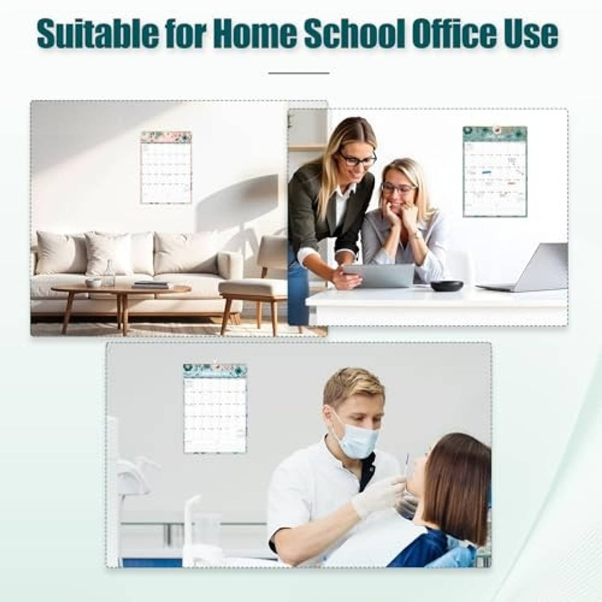 Floral wall calendar shown in office use layout, featuring monthly planning grid