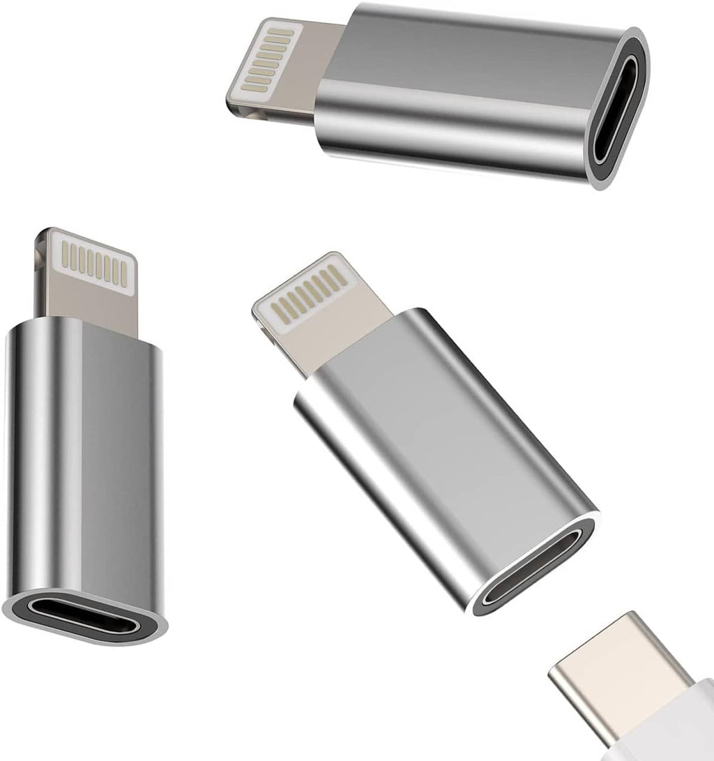 USB-C female to Lightning male adapter bundle, silver metal connectors shown