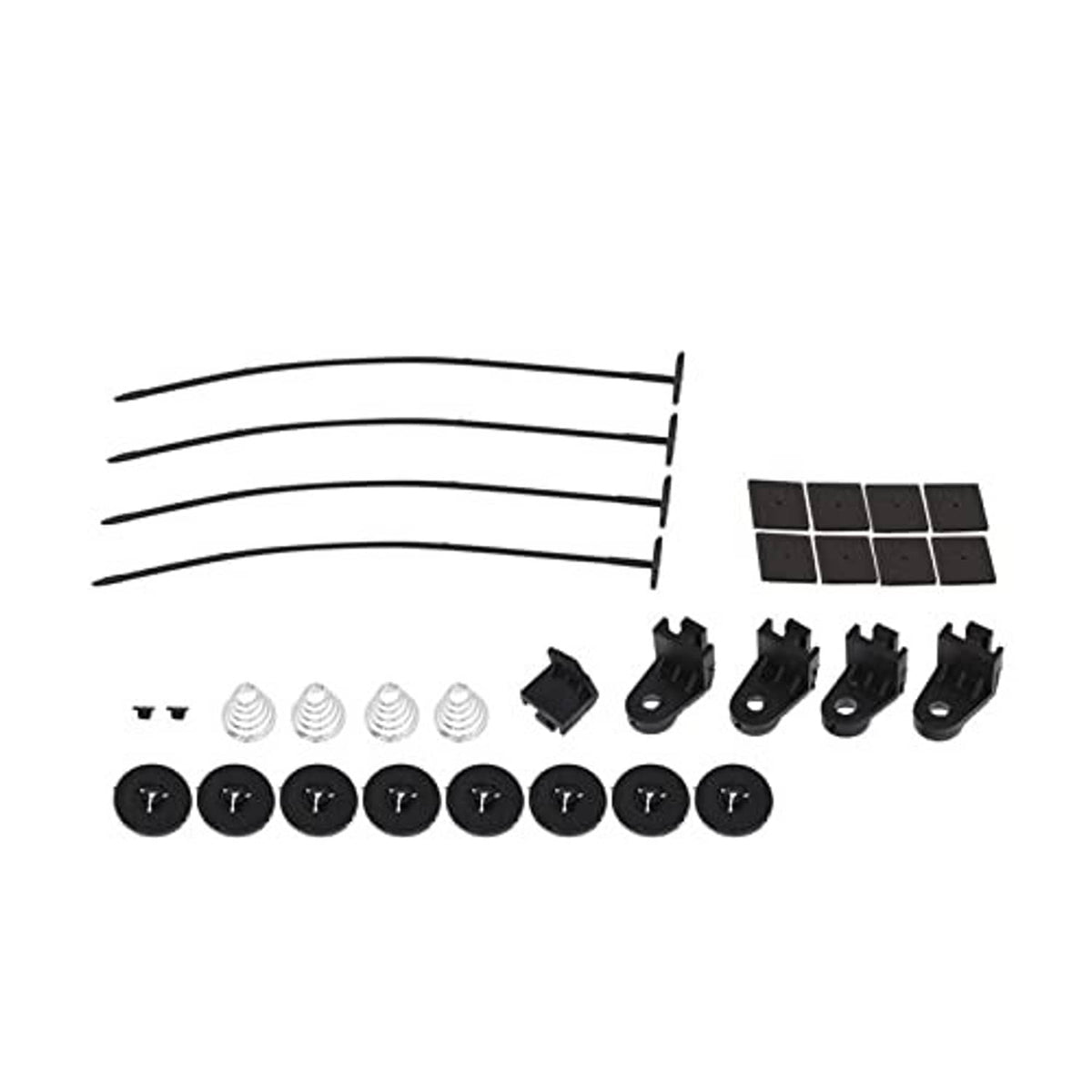 Radiator fan mounting kit: wiring tubes, clips, screws, washers, and brackets
