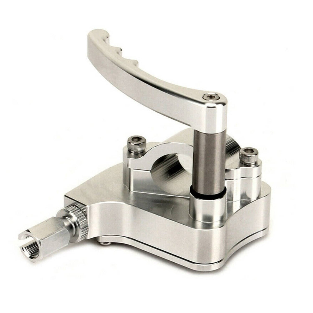 Billet thumb throttle assembly in silver with threaded cable adjuster