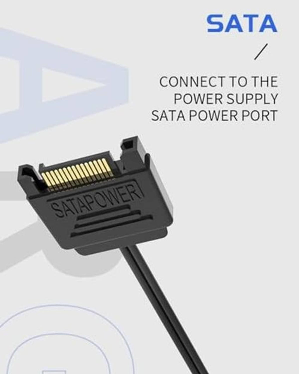 SATA power connector with inline ARGB controller module on a black cable