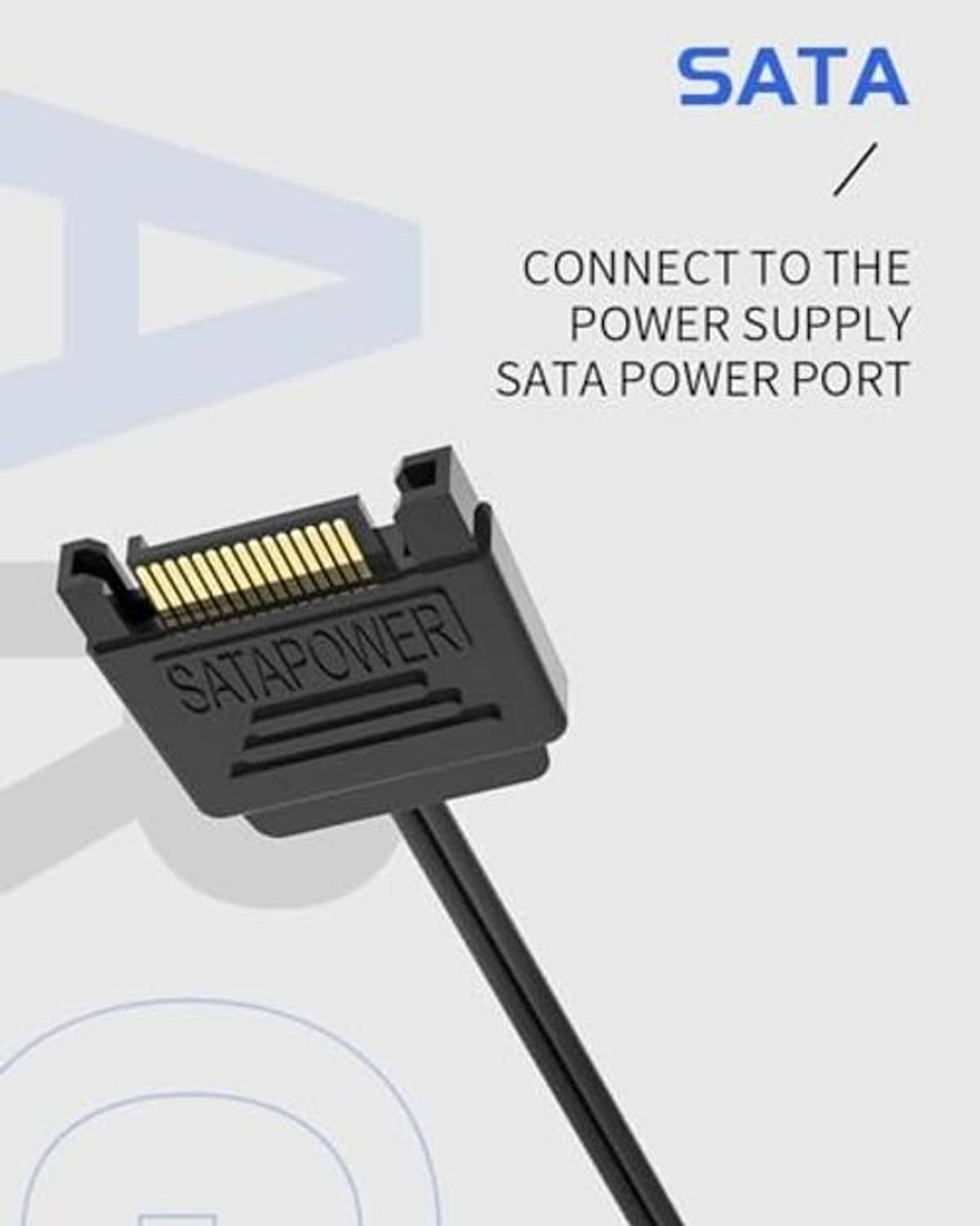 SATA power connector with inline ARGB controller module on a black cable