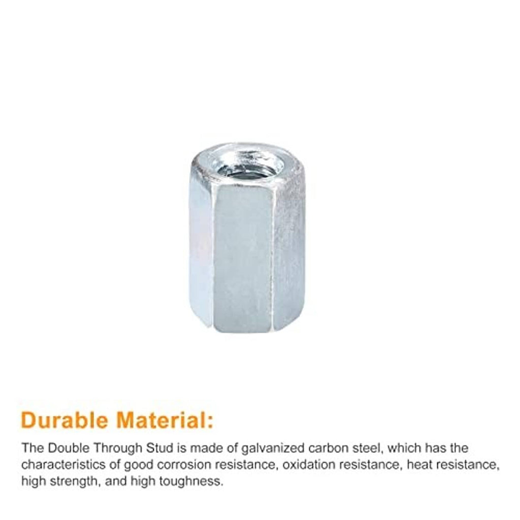 Galvanized steel hex coupling nut with internal threads, zinc-silver finish