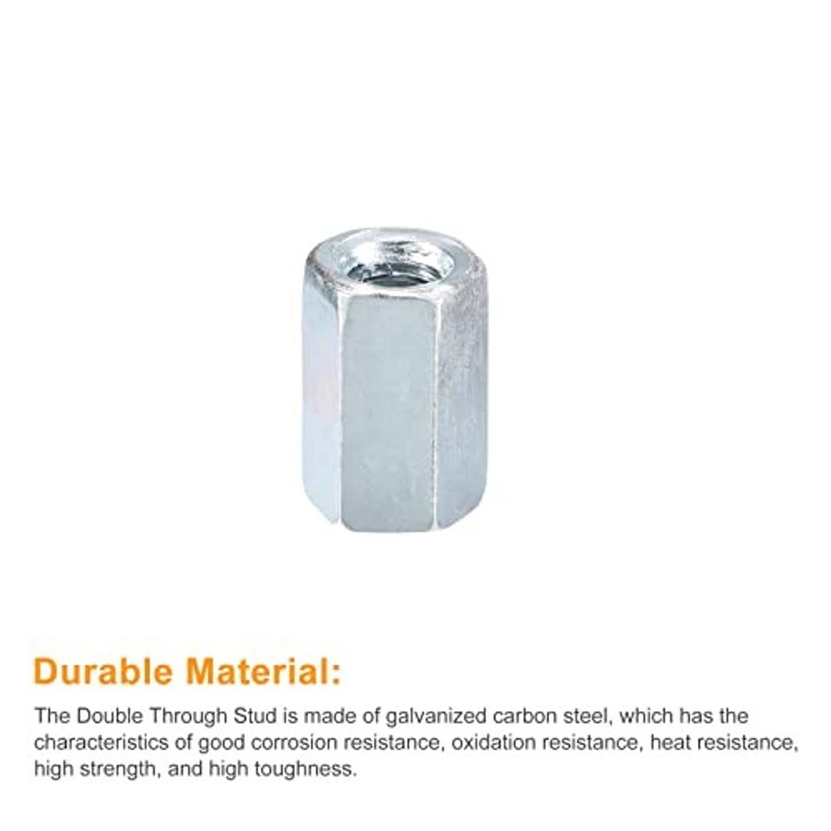 Galvanized steel hex coupling nut with internal threads, zinc-silver finish