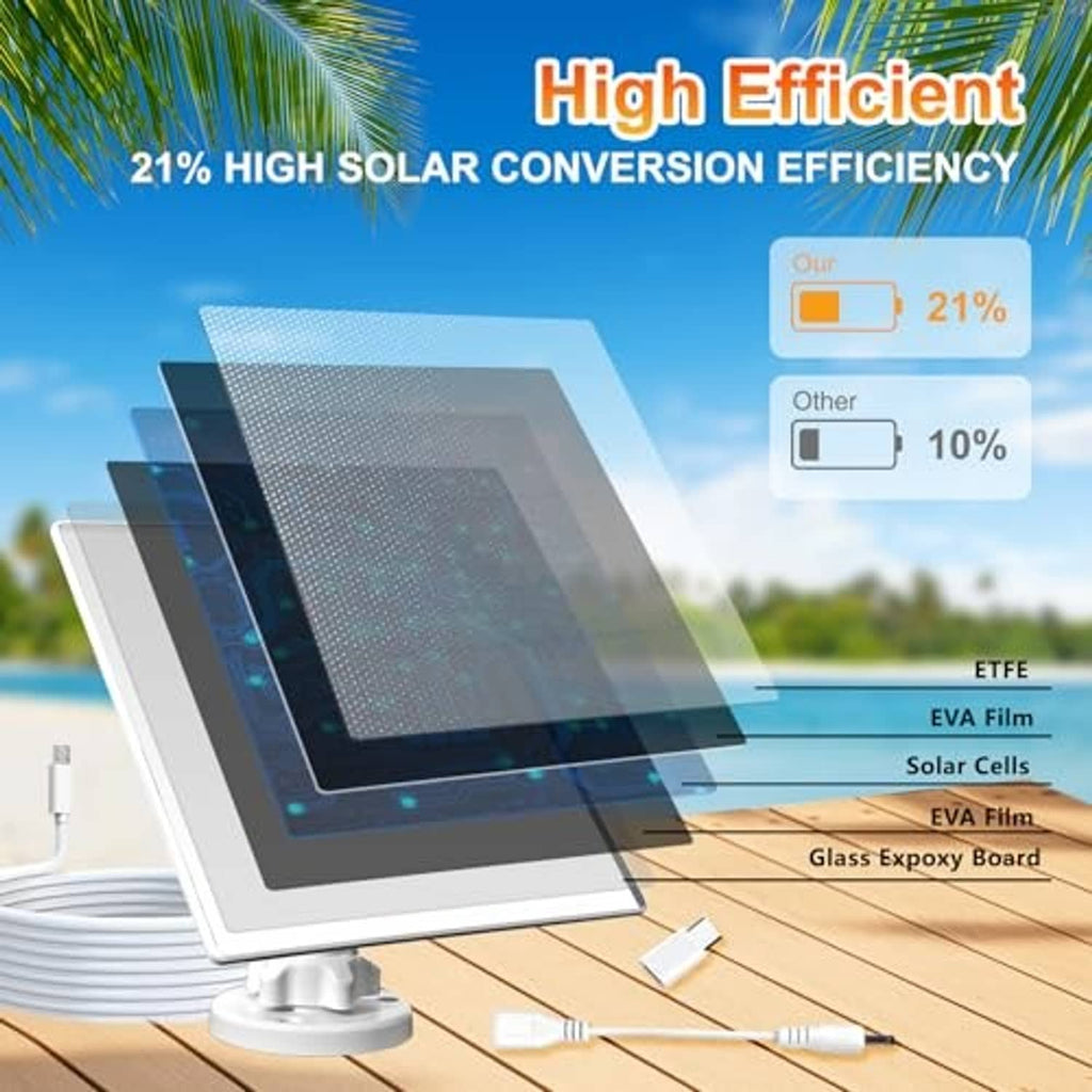 Solar panel charger showing layered panel design on a mounting stand with cable