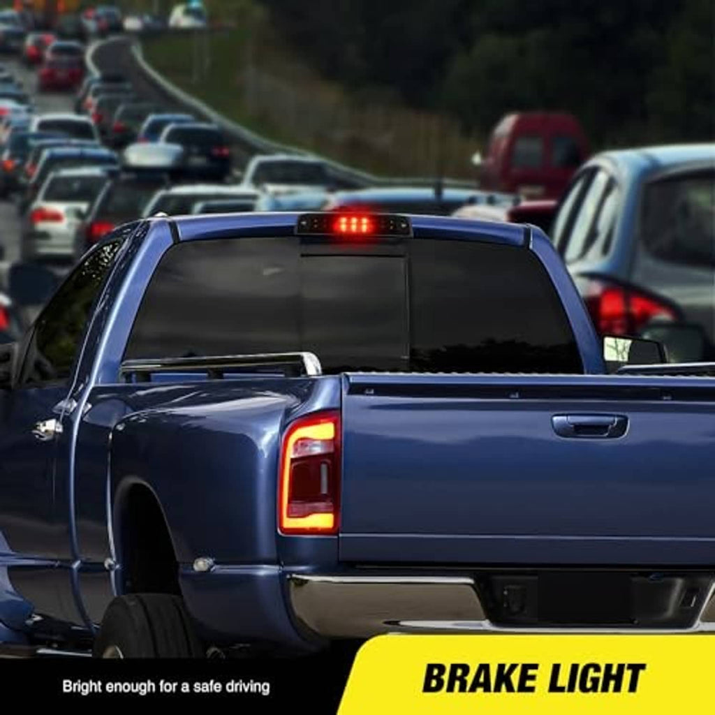 Third brake light on truck cab roof, small red LED strip illuminated