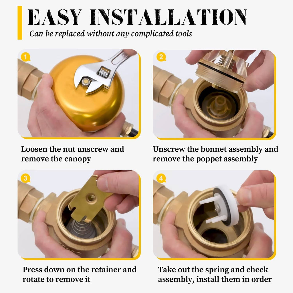 Hands demonstrating easy repair kit installation steps on a valve housing