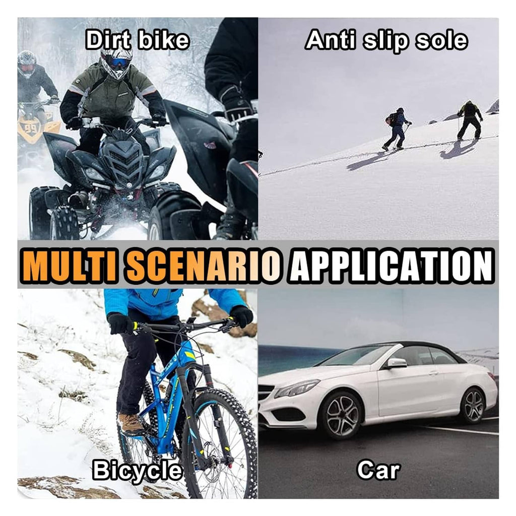 Anti-slip stud-equipped vehicles on snow: car, bicycle, and dirt bike