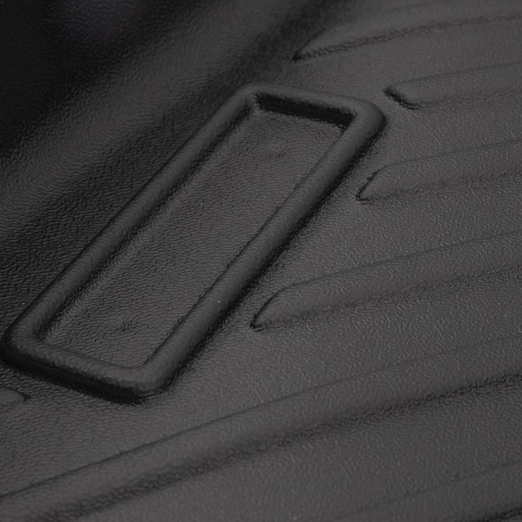 Black TPE floor mat molded fastener slot with textured surrounding surface