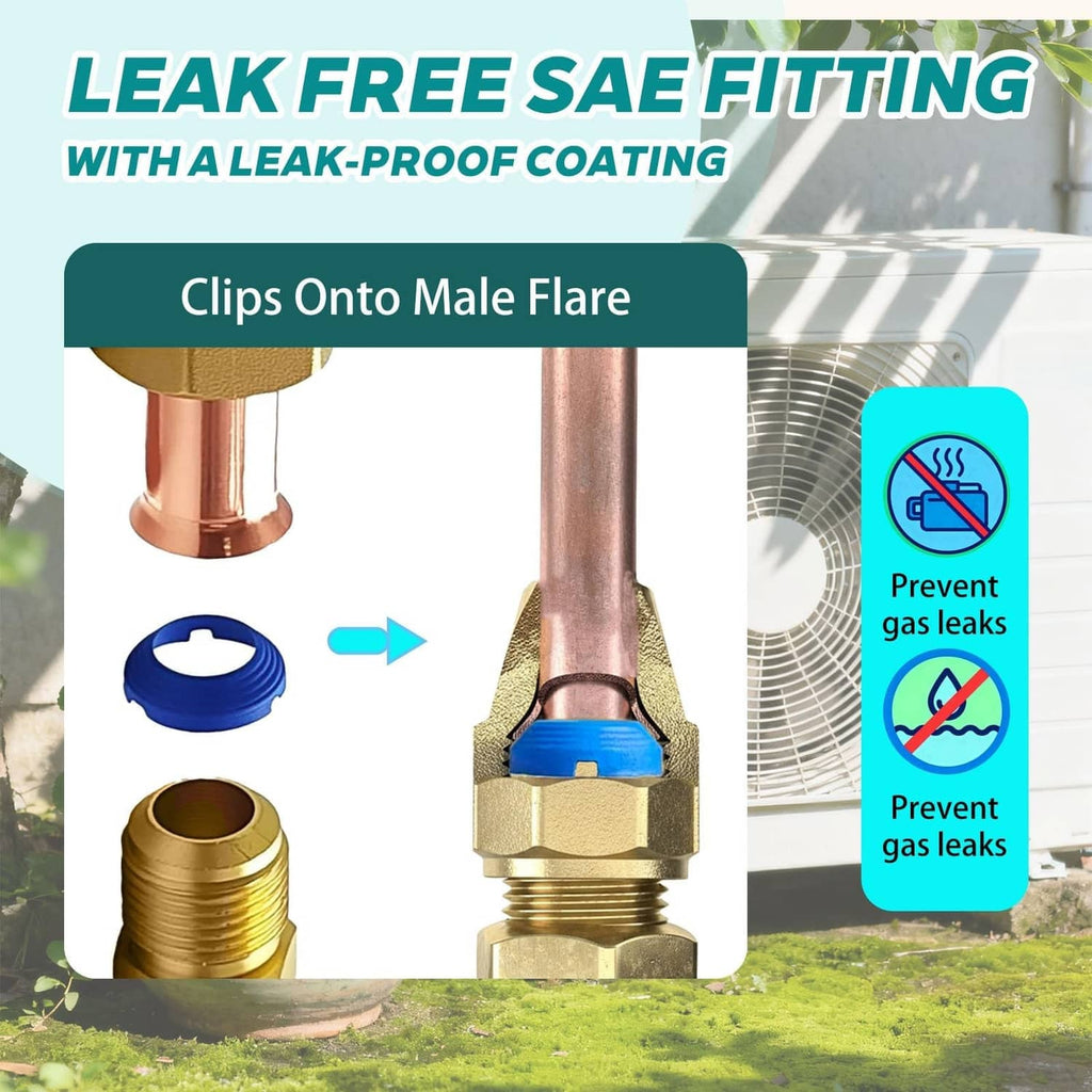 Blue flare seal ring installed on a brass SAE flare fitting