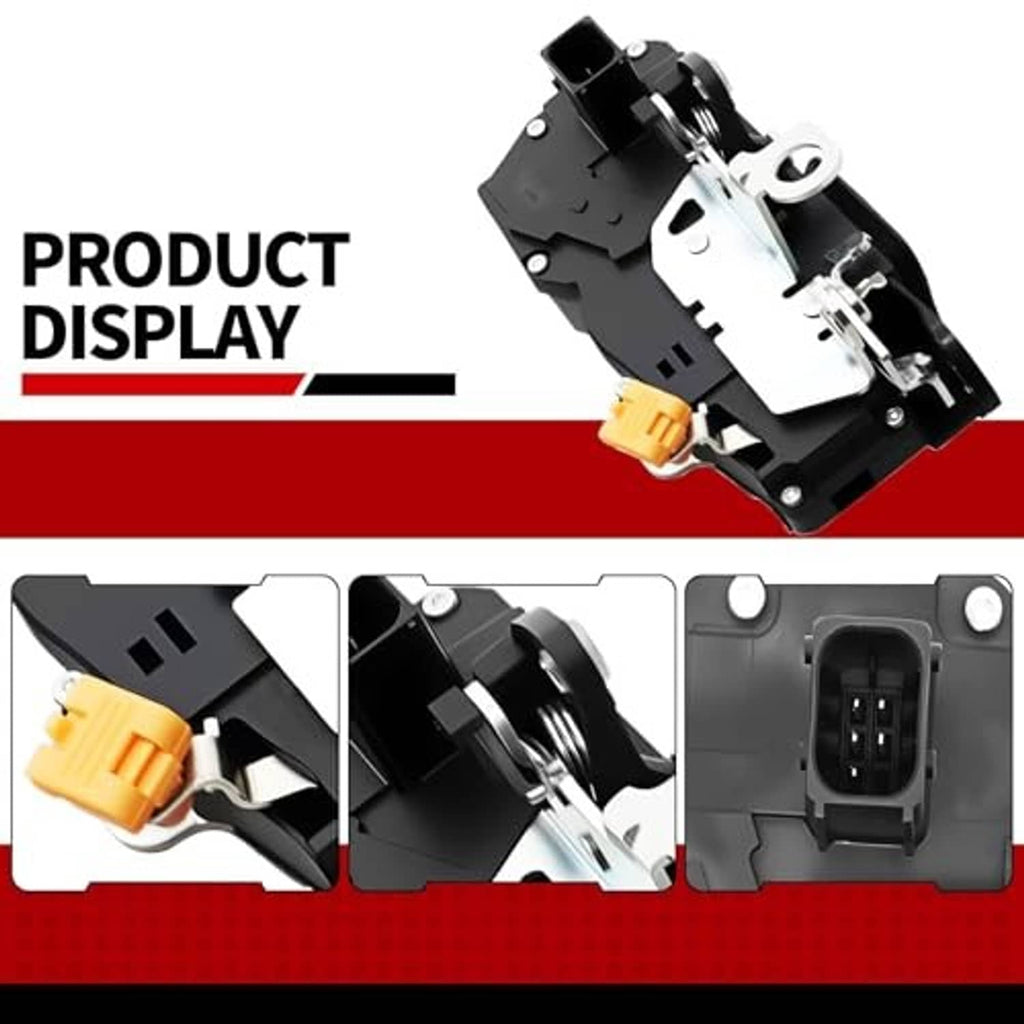 Door lock actuator assembly with black housing, metal parts, and orange electrical connector