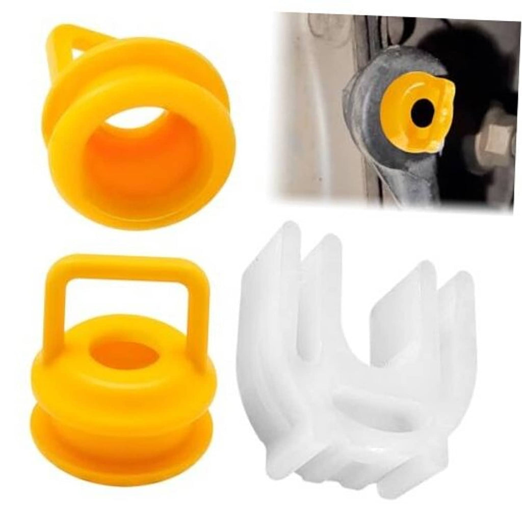 Transmission shifter cable bushing repair kit: yellow bushing and white retainer clips