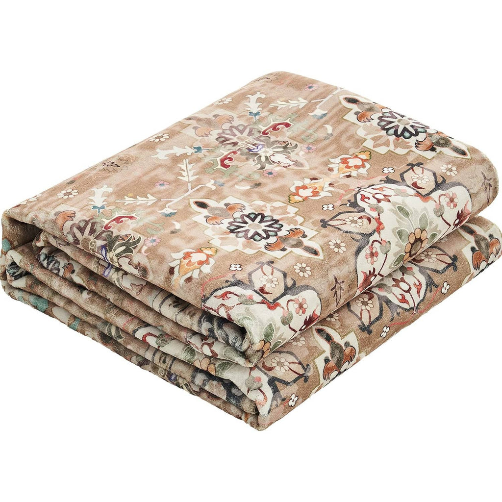 Washable vintage area rug, beige with multicolor floral and vine pattern