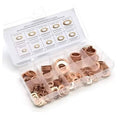 Copper crush washer kit with assorted flat ring gaskets in clear compartment box