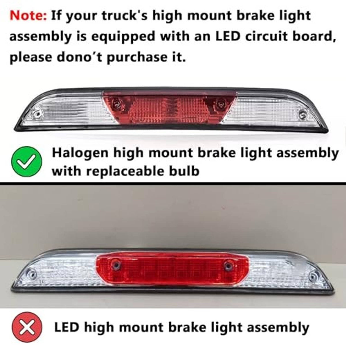 High mount brake light assembly comparison, red center lens with silver housing