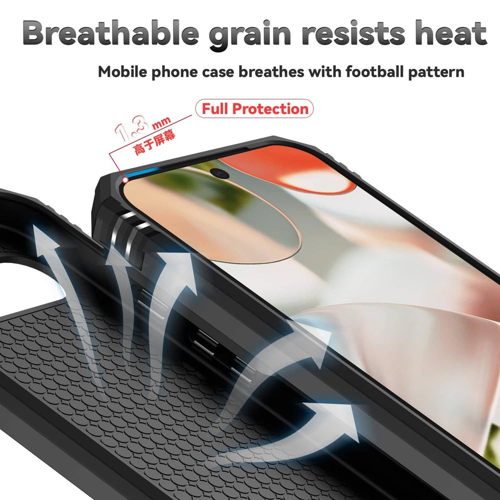 Black textured phone case with vented side airflow openings