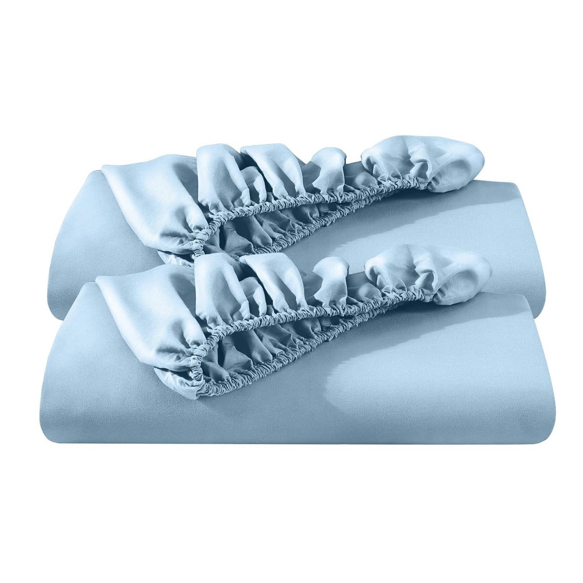 Light blue fitted sheet set with ruched elastic edge