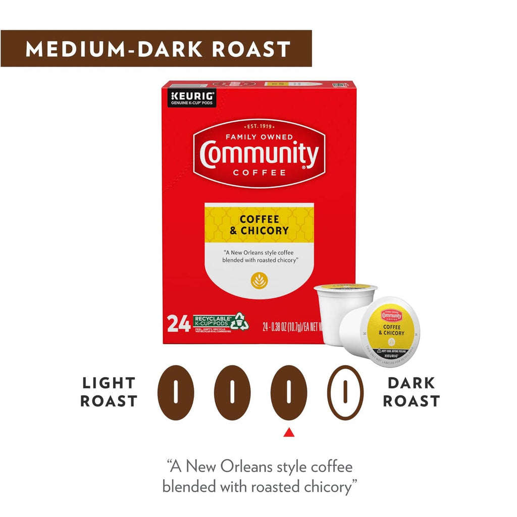 Coffee & chicory pods box, medium-dark roast, 24 single-serve count