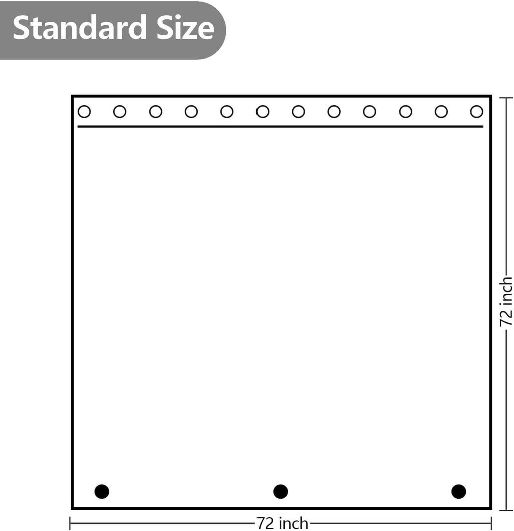Shower curtain liner size diagram, 72 by 72 inch