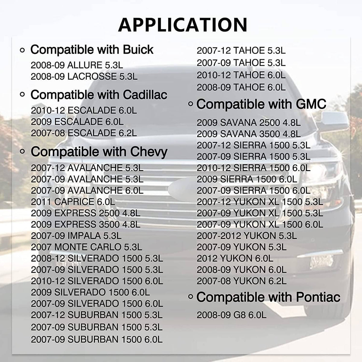 Application compatibility chart for AFM valve lifters across GM engines