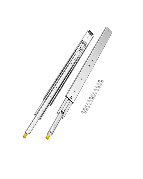 Heavy-duty soft-close drawer slide rails set with ball bearings and mounting brackets