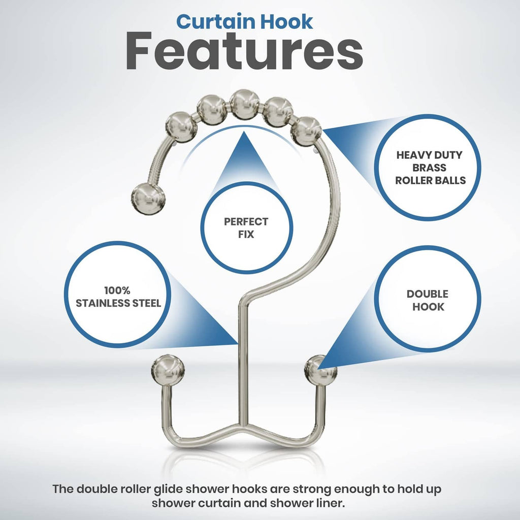 Nickel double-roller shower curtain hook with ball rollers and curved frame