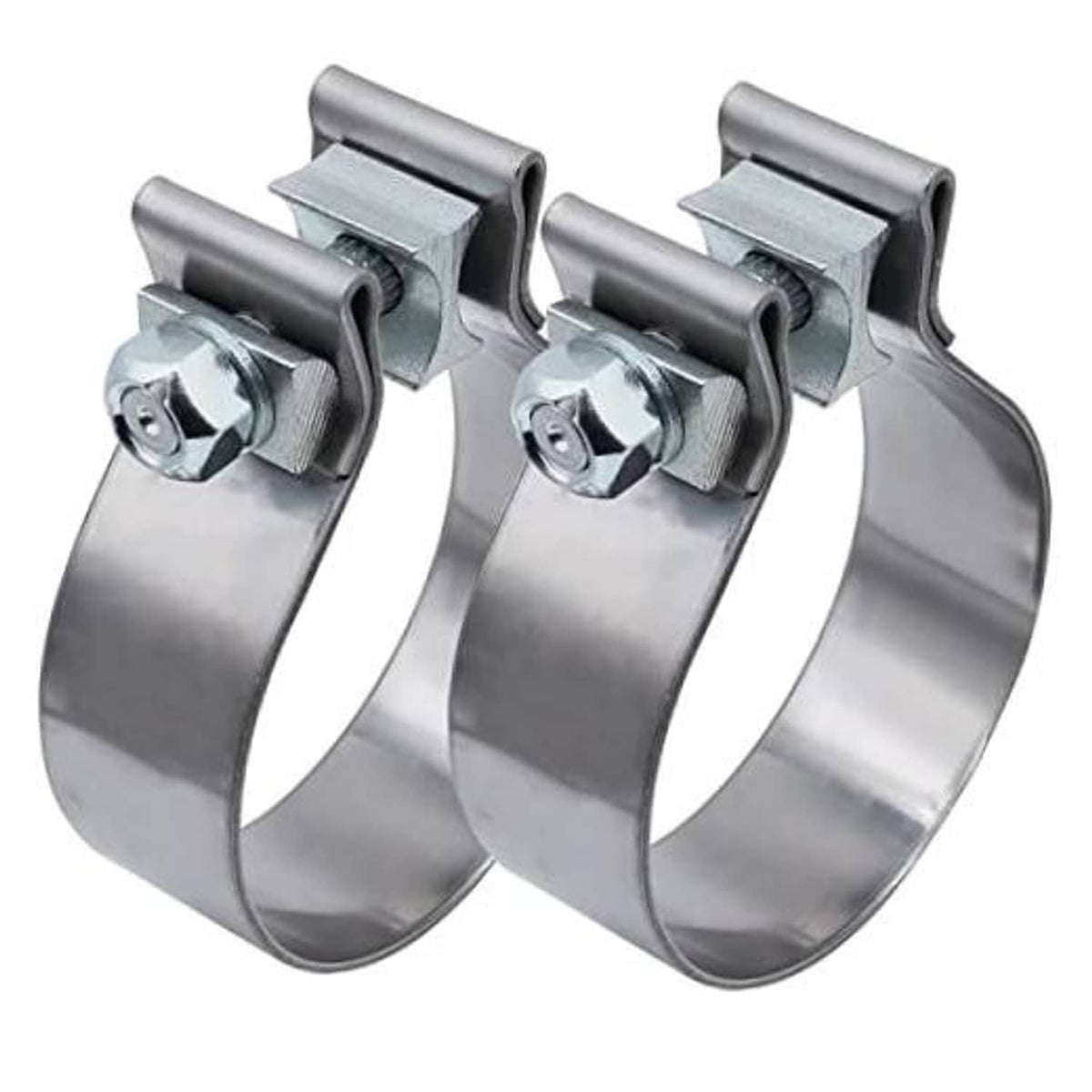 Stainless 2.5 in exhaust clamp set with two bands and hex bolt heads