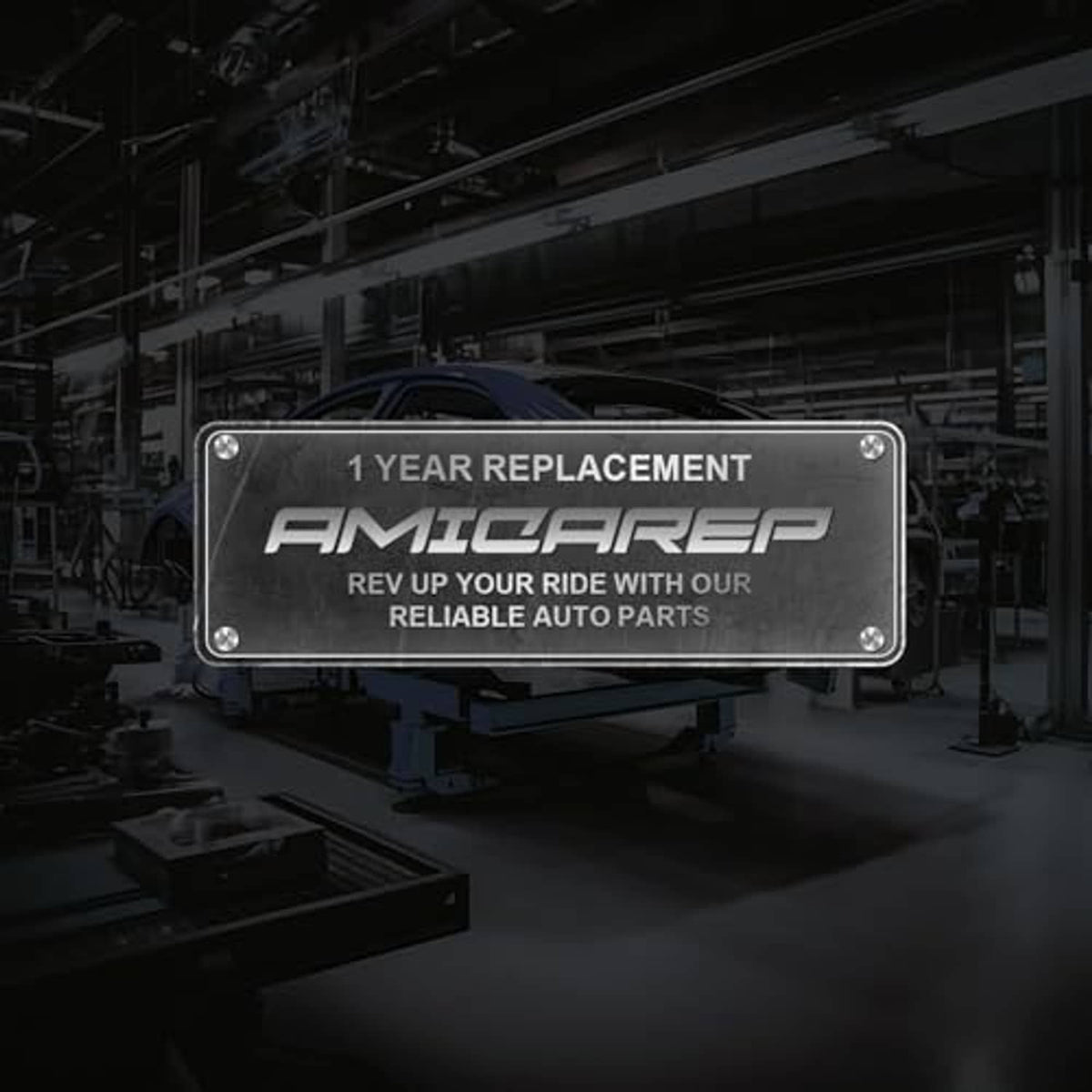 Automotive parts promotion sign reading "1 YEAR REPLACEMENT"