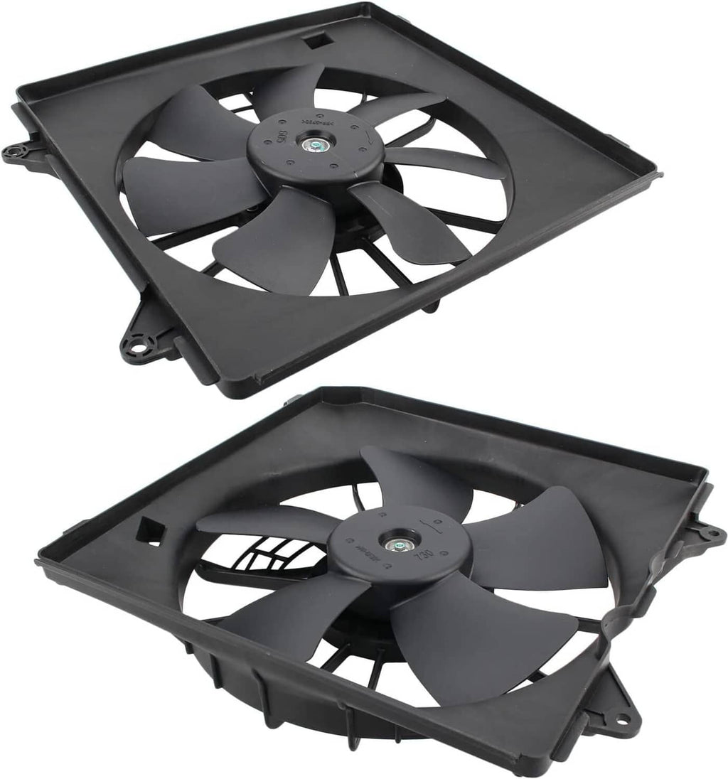 Dual radiator cooling fan assembly with black shroud and central motor hub