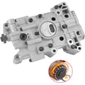 Gray engine oil balance pump assembly with circular port and mounting holes