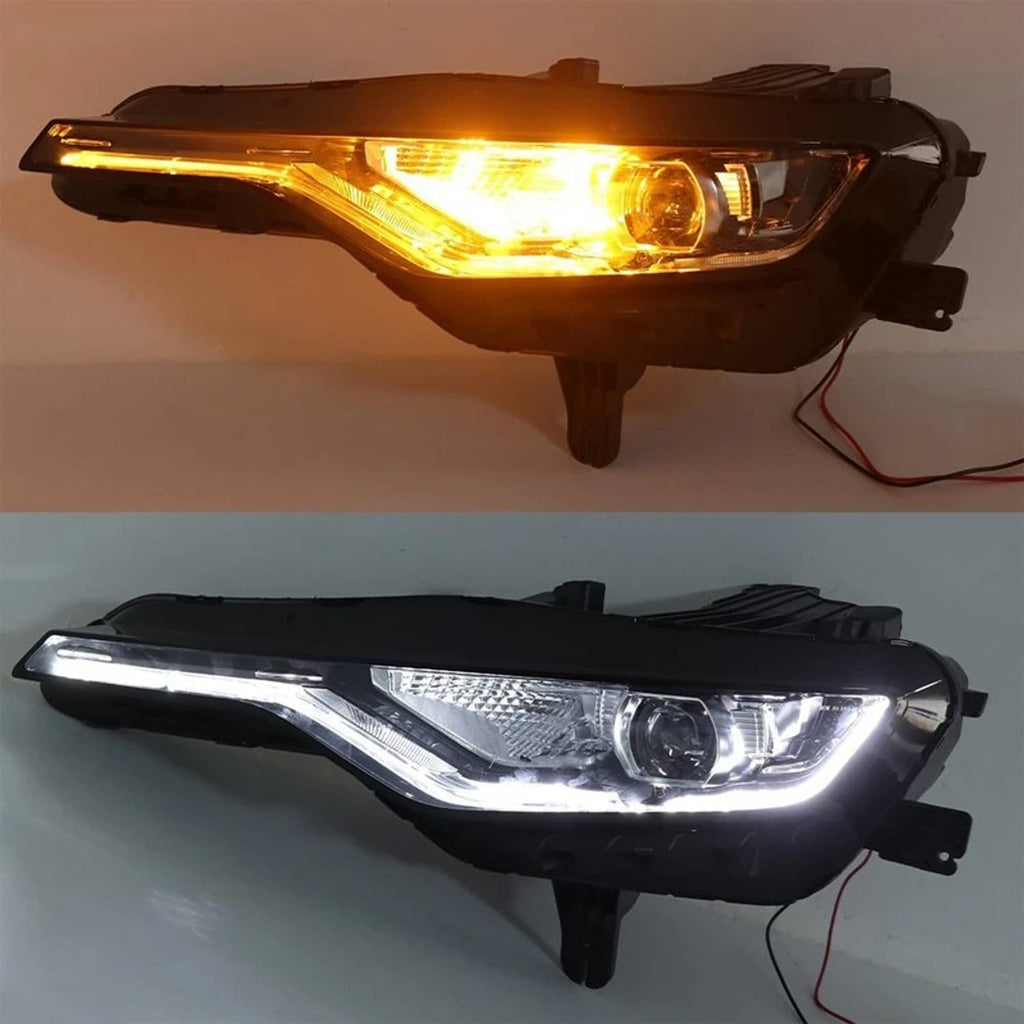 LED DRL headlights with illuminated amber running light and clear projector lens