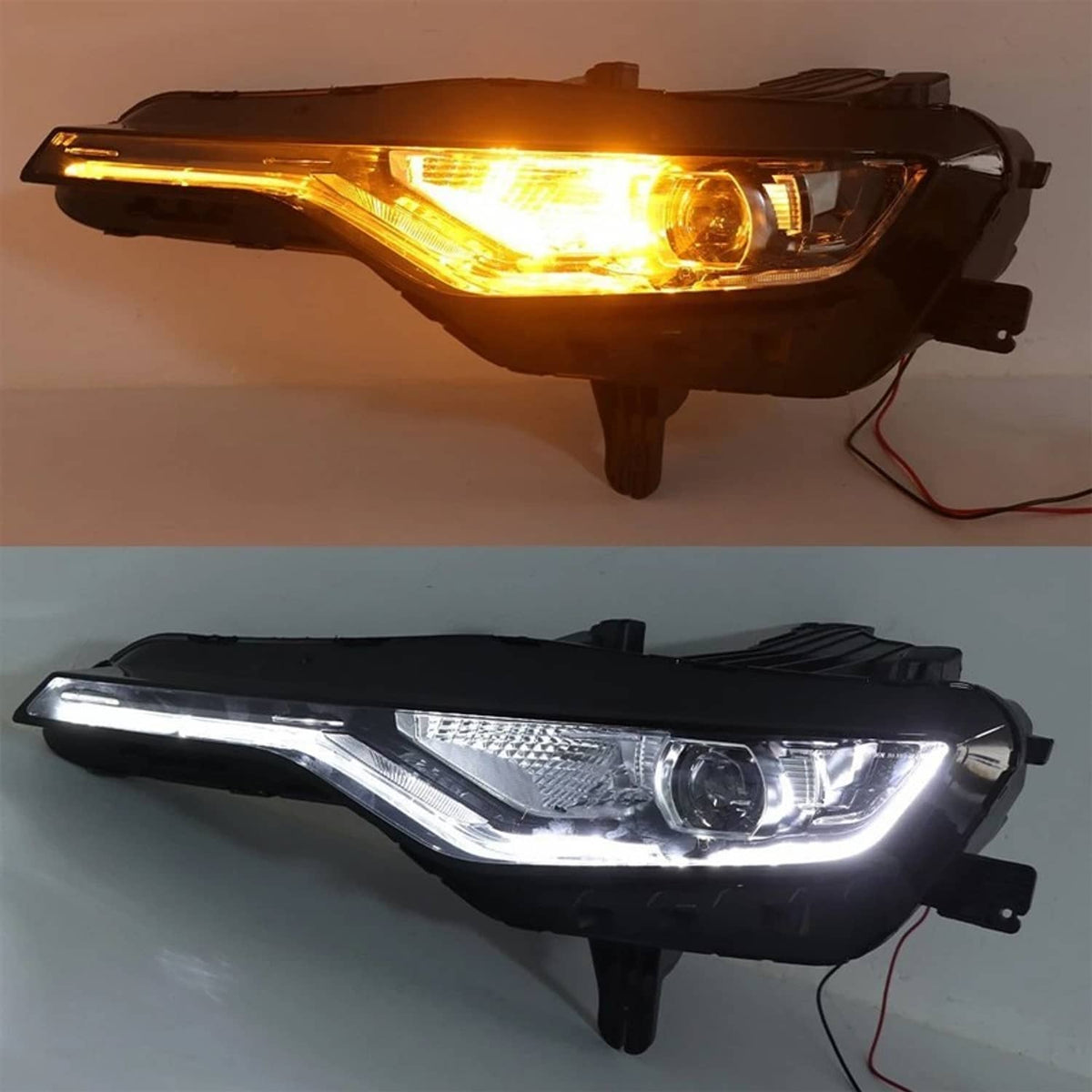 LED DRL headlights with illuminated amber running light and clear projector lens
