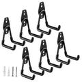 Set of 6 black small U-shaped garage hooks with screw-mounting plates