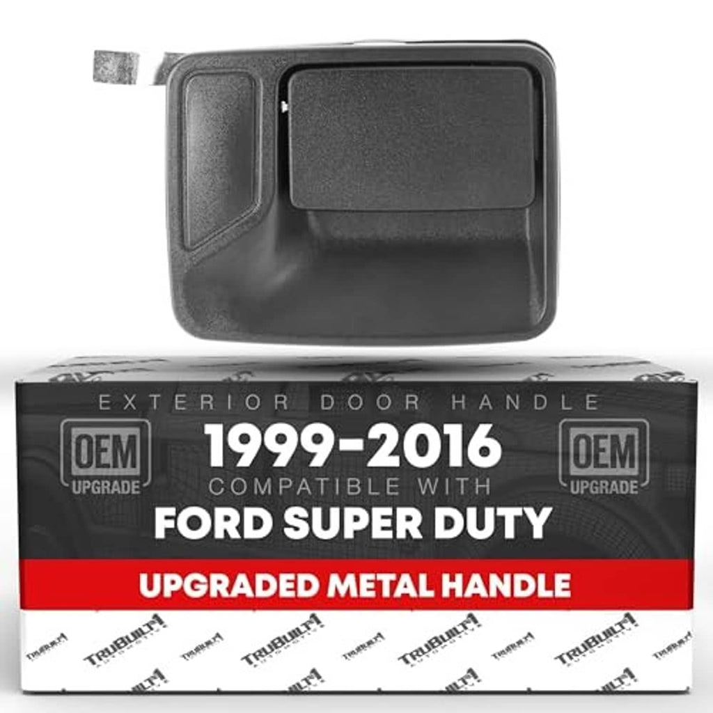 Upgraded black metal door handle replacement with textured finish, in retail box