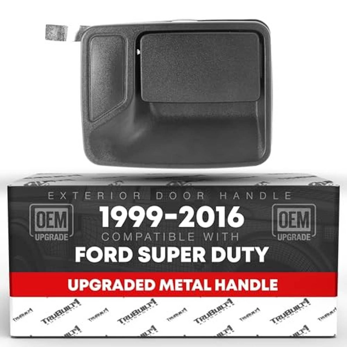 Upgraded black metal door handle replacement with textured finish, in retail box