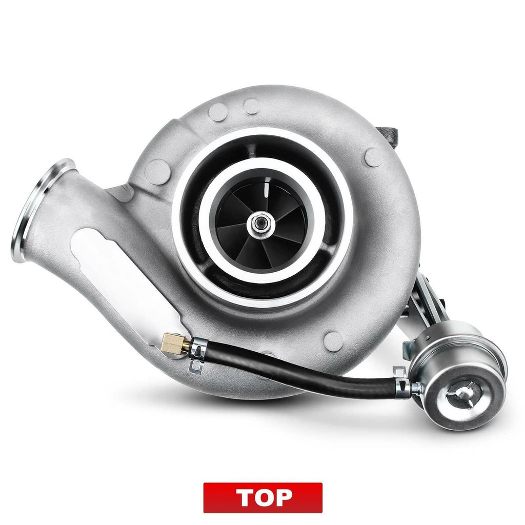HX35W turbocharger top view with circular compressor inlet and wheel center