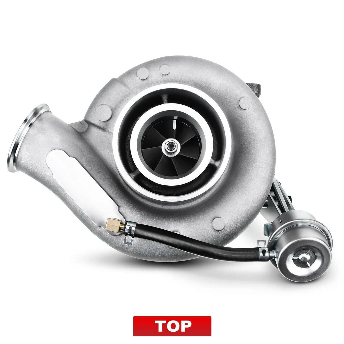 HX35W turbocharger top view with circular compressor inlet and wheel center