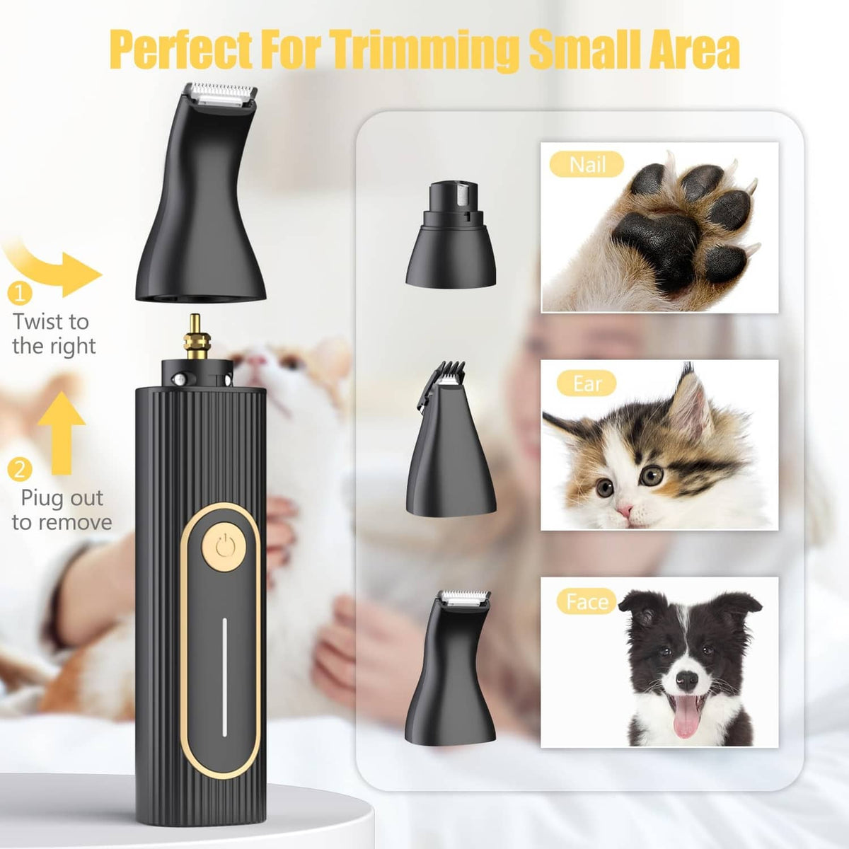 Gooad dog detail trimmer with interchangeable black attachment heads for small areas