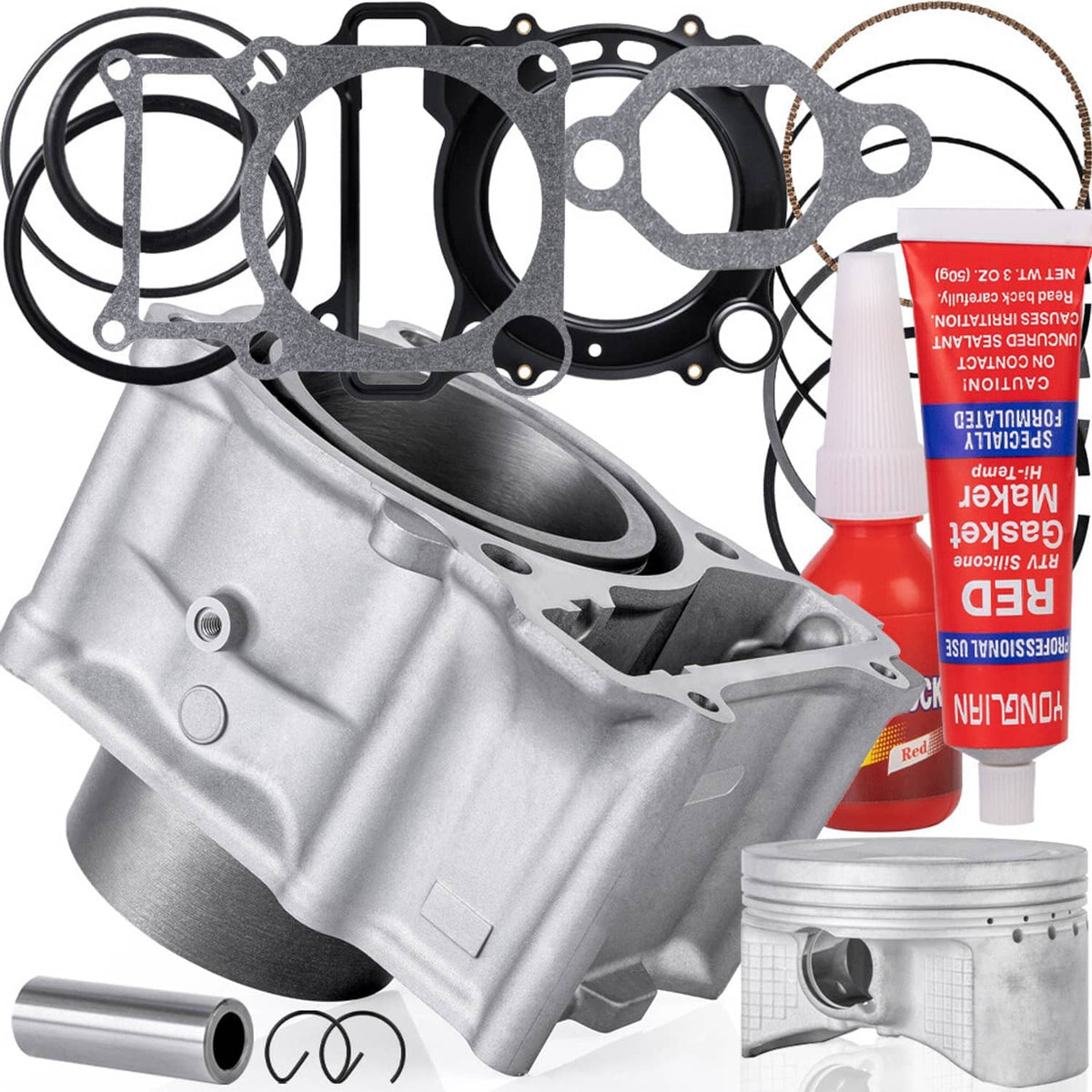 Cylinder block casting with piston skirt and top-end gasket components