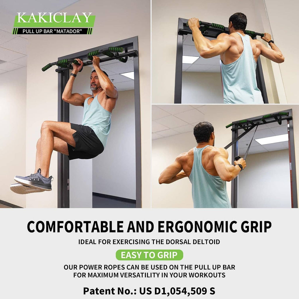 Doorway pull-up bar used for pull-ups with ergonomic foam grip handles